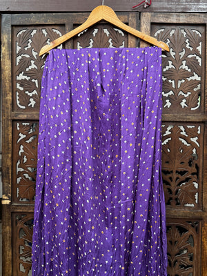 Royal Purple Hand-Tied Modal Silk Bandhani Dupatta with Heritage Zari Border HANDMADEAHOLIC BY MISHKA