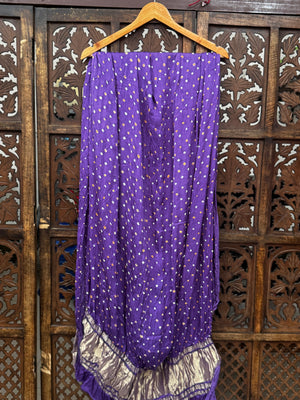 Royal Purple Hand-Tied Modal Silk Bandhani Dupatta with Heritage Zari Border HANDMADEAHOLIC BY MISHKA