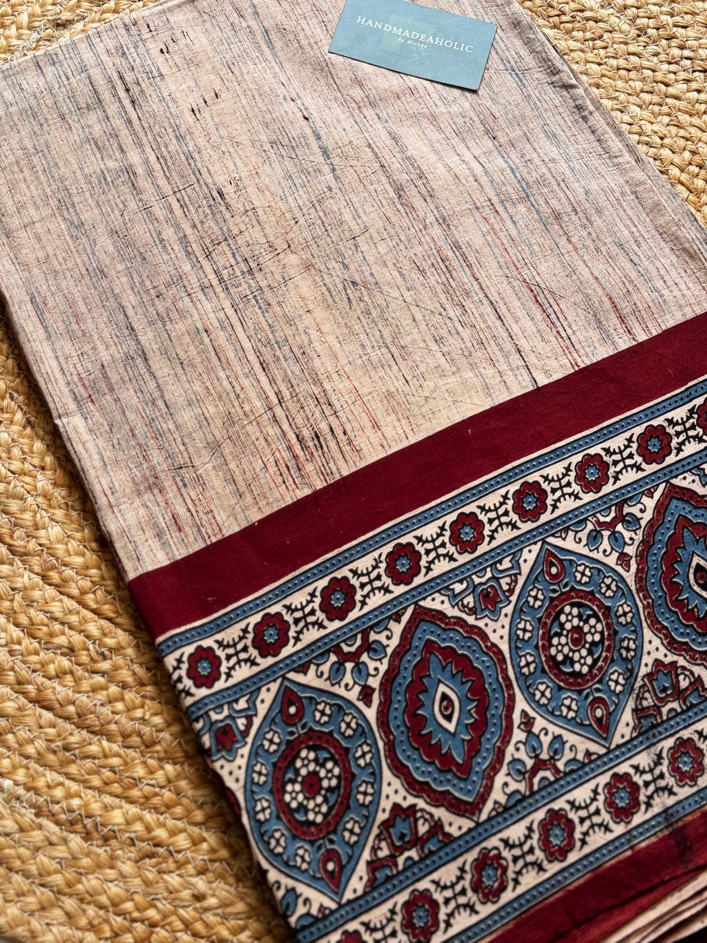 NATURAL AJRAKH PANEL HANDBLOCK COTTON FABRIC
