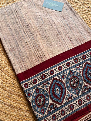 NATURAL AJRAKH PANEL HANDBLOCK COTTON FABRIC