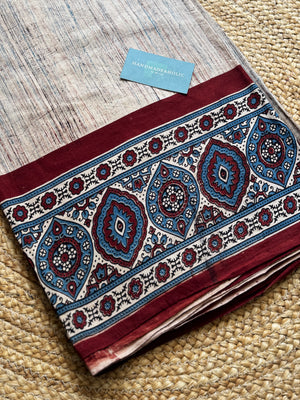NATURAL AJRAKH PANEL HANDBLOCK COTTON FABRIC