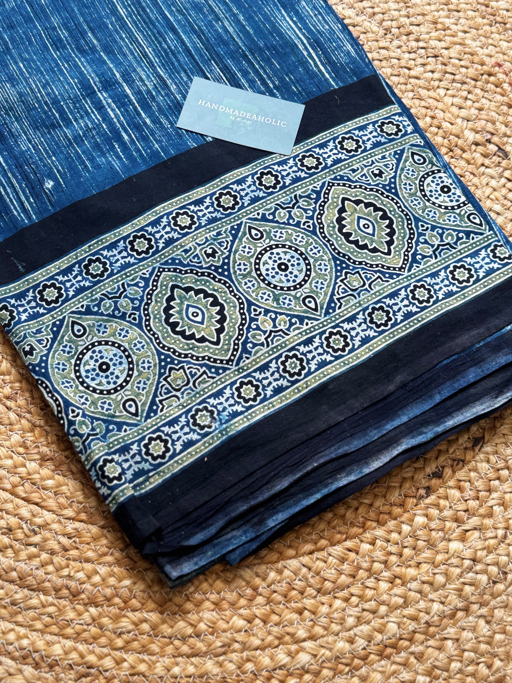NATURAL AJRAKH PANEL HANDBLOCK COTTON FABRIC