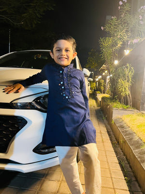 DARK BLUE MIRROR BOYS KURTA - handmadeaholicmishka