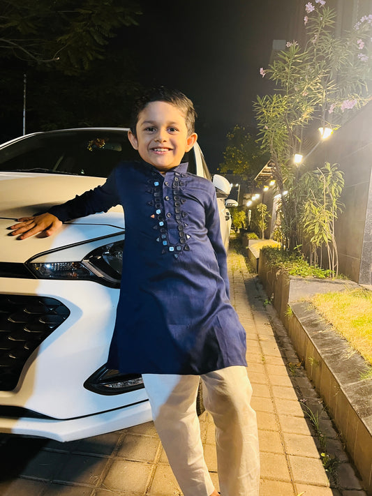 DARK BLUE MIRROR BOYS KURTA - handmadeaholicmishka