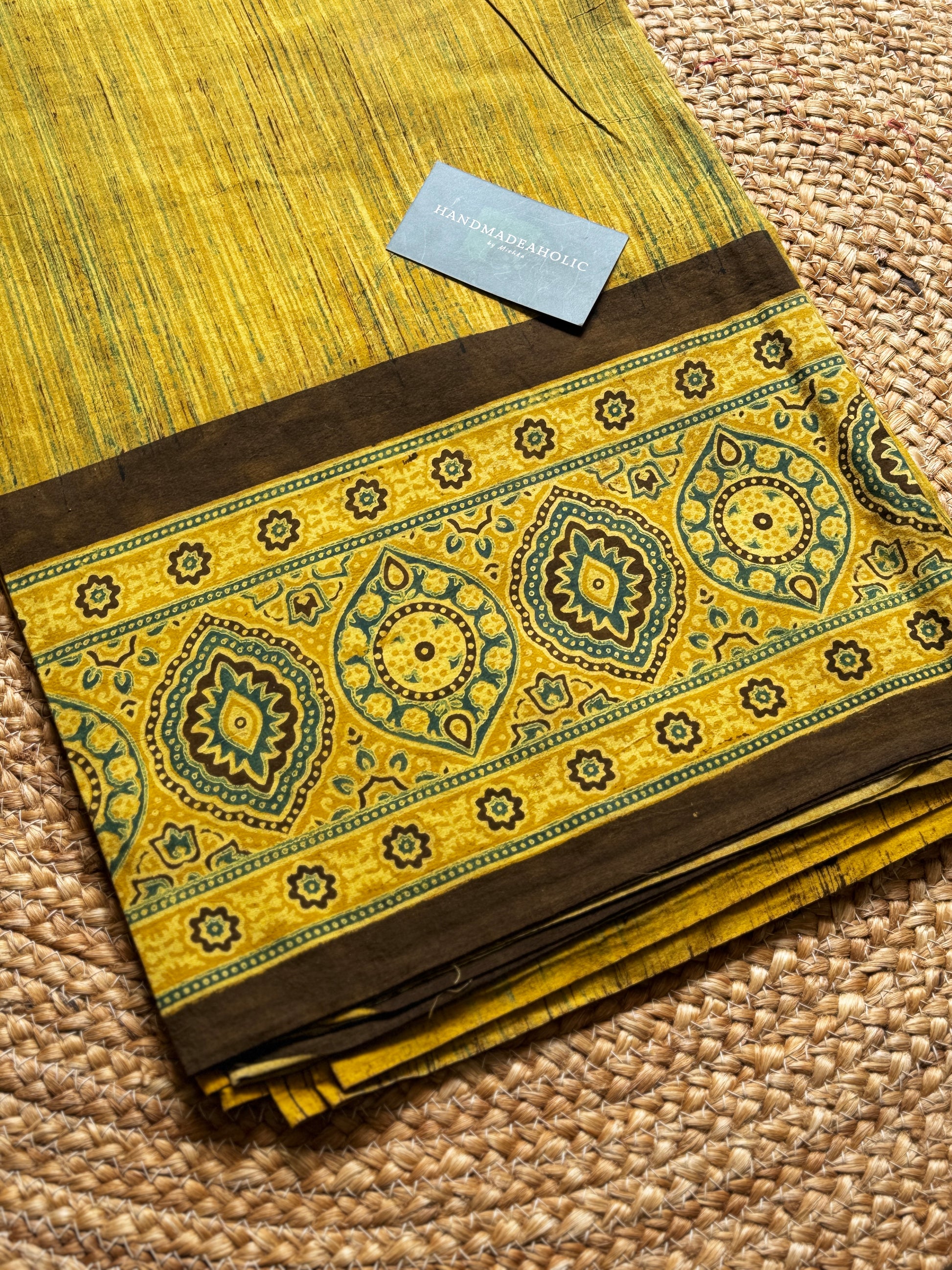 NATURAL AJRAKH PANEL HANDBLOCK COTTON FABRIC