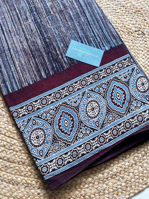 NATURAL AJRAKH PANEL HANDBLOCK COTTON FABRIC