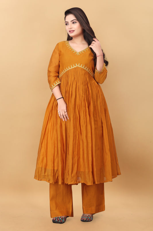 MUSTRAD MUL CHANDERI  KURTA SET ( SET OF 2 )