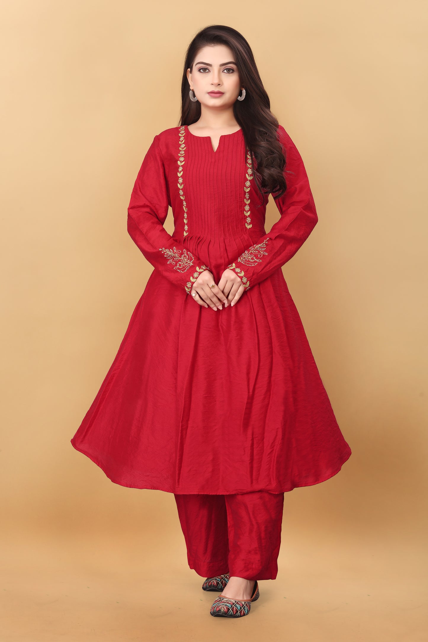RED MUL CHANDERI  KURTA SET ( SET OF 2 )