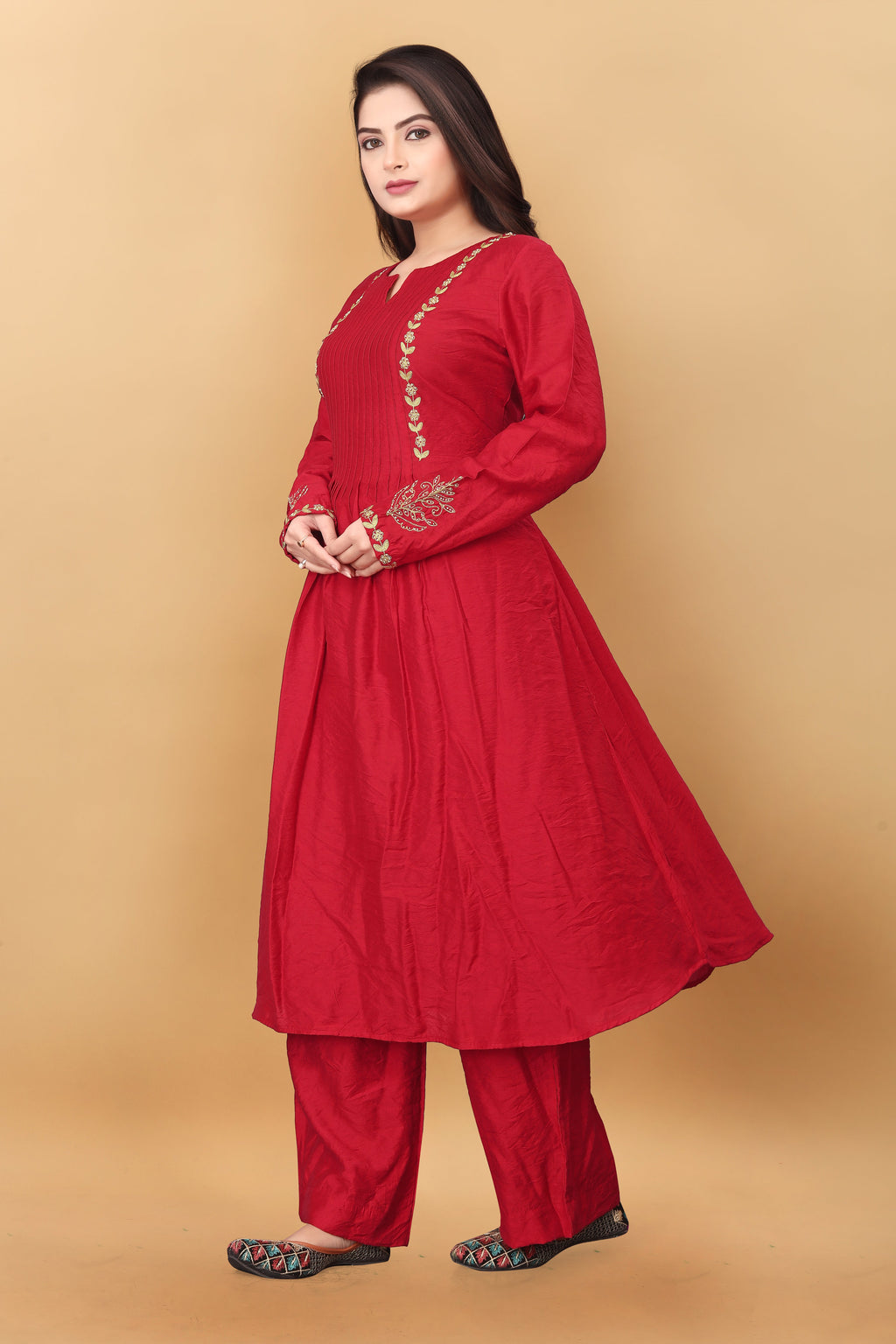 RED MUL CHANDERI  KURTA SET ( SET OF 2 ) HANDMADEAHOLIC BY MISHKA