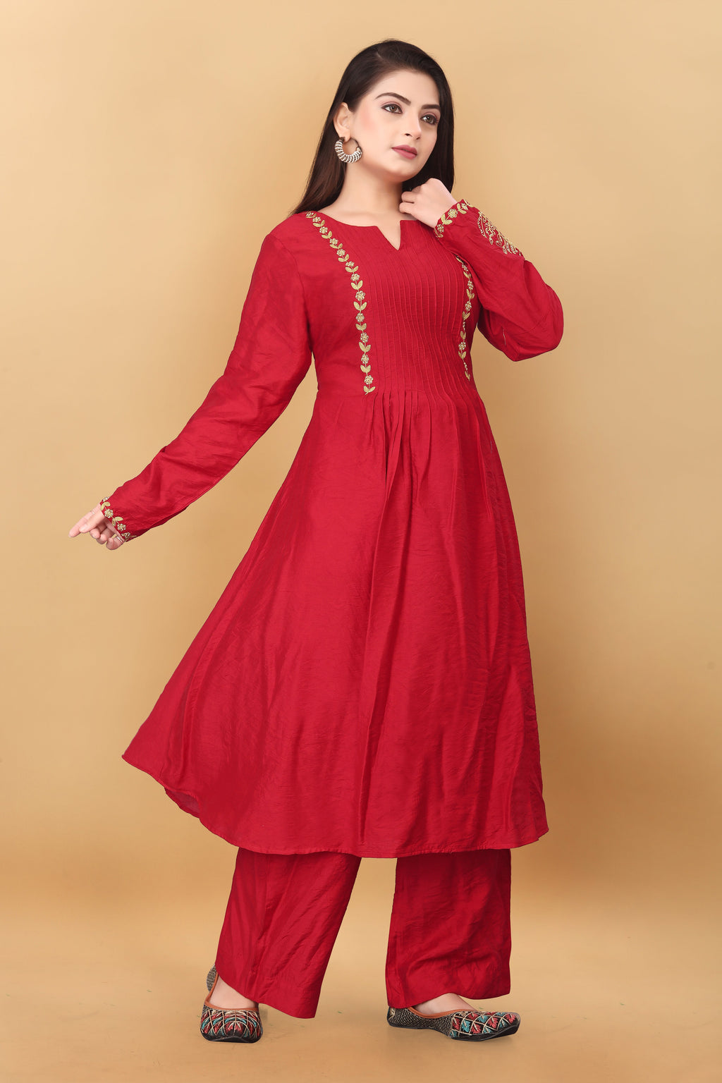 RED MUL CHANDERI  KURTA SET ( SET OF 2 ) HANDMADEAHOLIC BY MISHKA