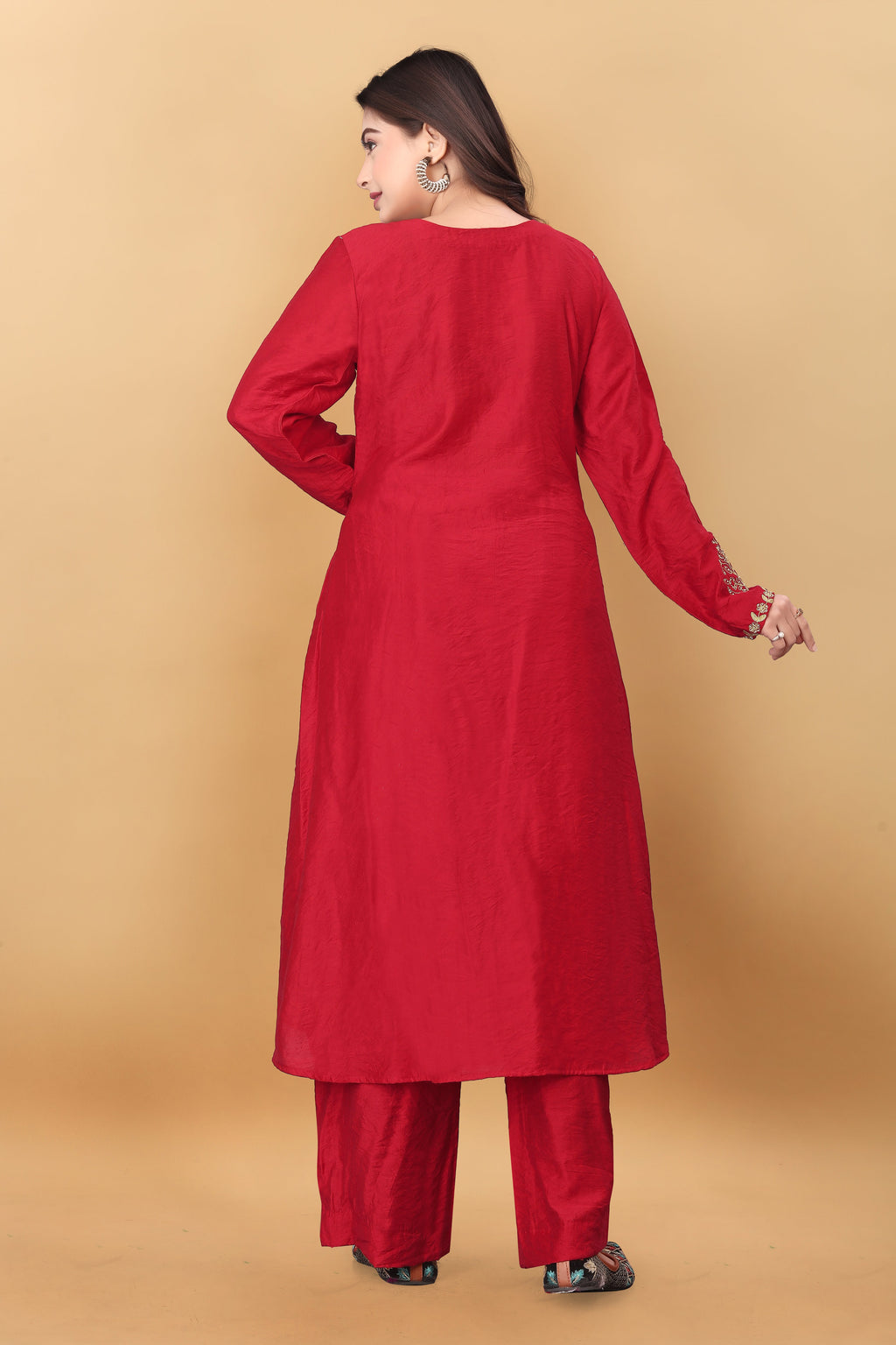 RED MUL CHANDERI  KURTA SET ( SET OF 2 ) HANDMADEAHOLIC BY MISHKA
