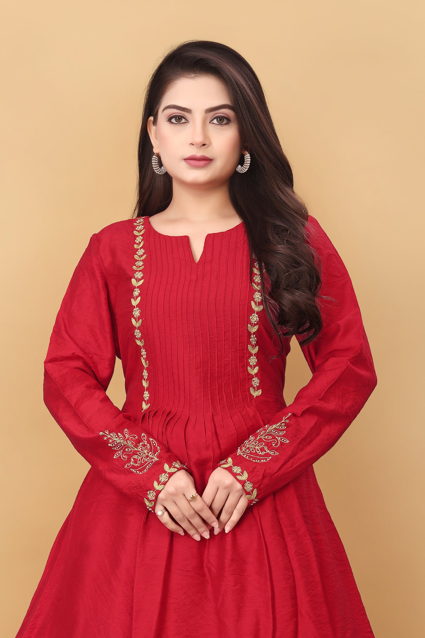 RED MUL CHANDERI  KURTA SET ( SET OF 2 )