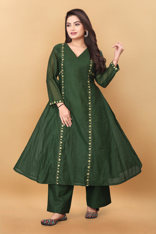 MAHENDI GREEN MUL CHANDERI  KURTA SET ( SET OF 2 )