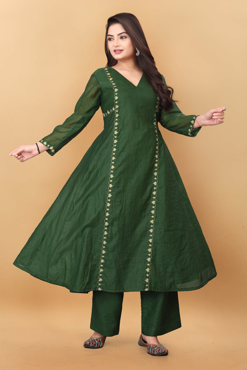 MAHENDI GREEN MUL CHANDERI  KURTA SET ( SET OF 2 ) HANDMADEAHOLIC BY MISHKA