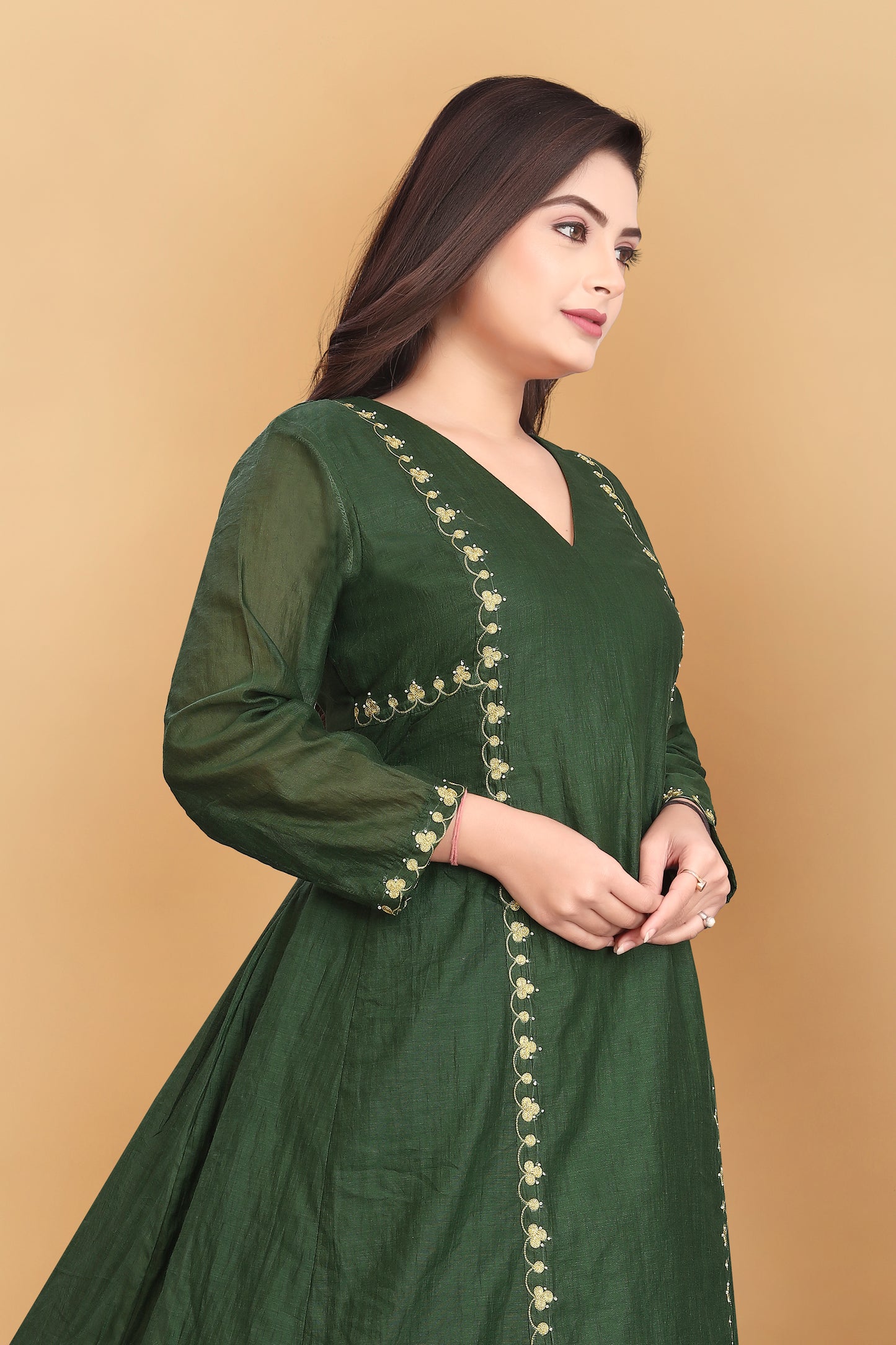 MAHENDI GREEN MUL CHANDERI  KURTA SET ( SET OF 2 )