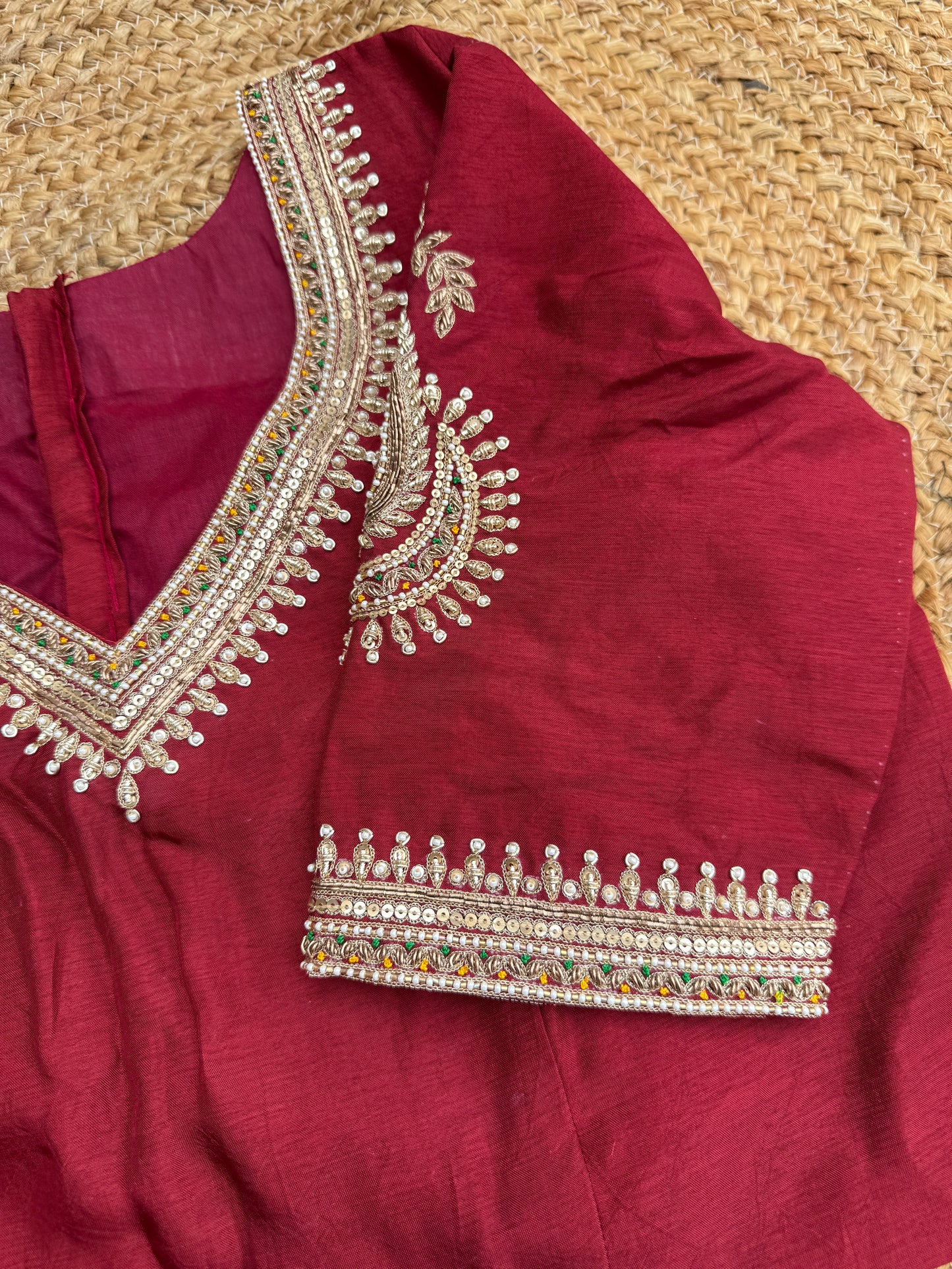MAROON SILK HANDWORK BLOUSE
