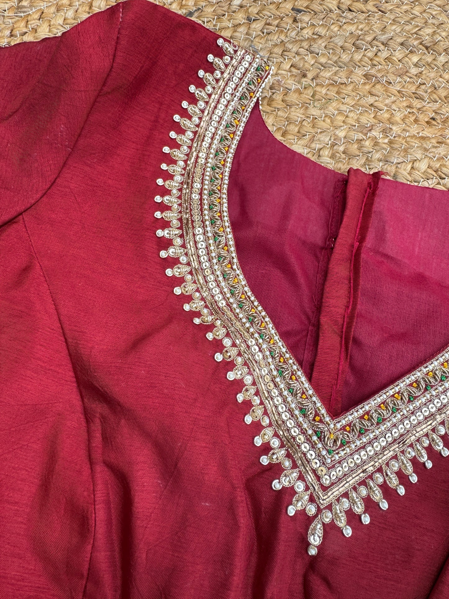 MAROON SILK HANDWORK BLOUSE