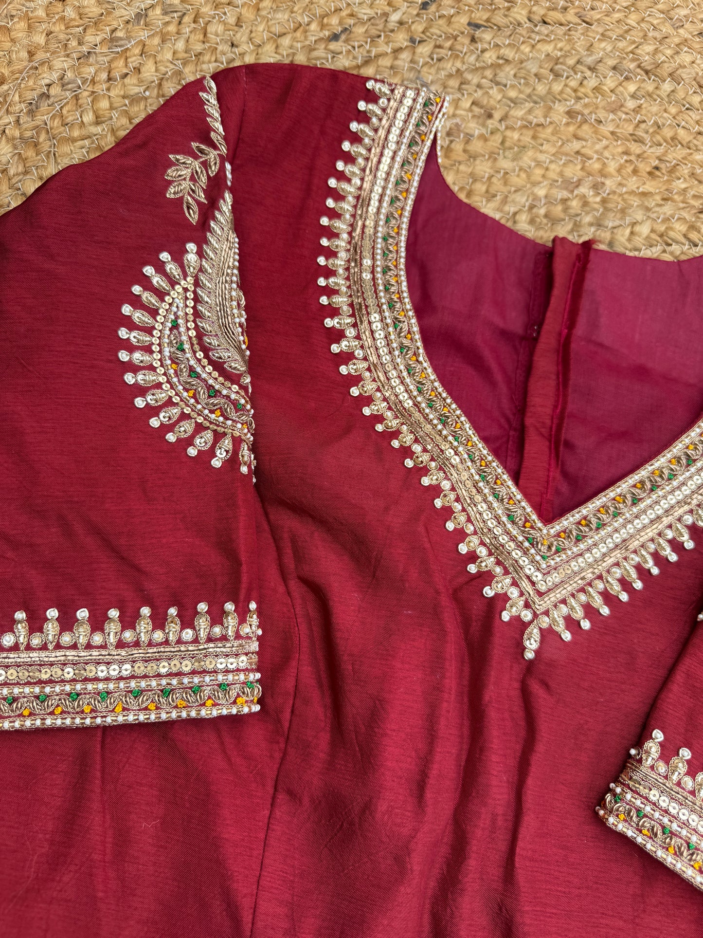 MAROON SILK HANDWORK BLOUSE