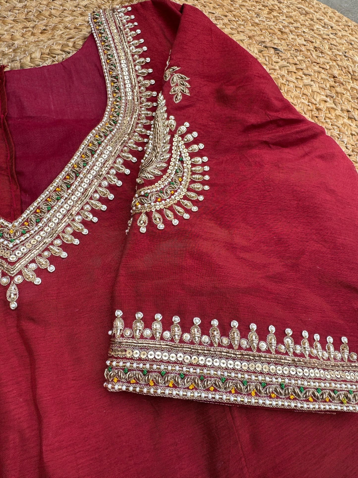 MAROON SILK HANDWORK BLOUSE