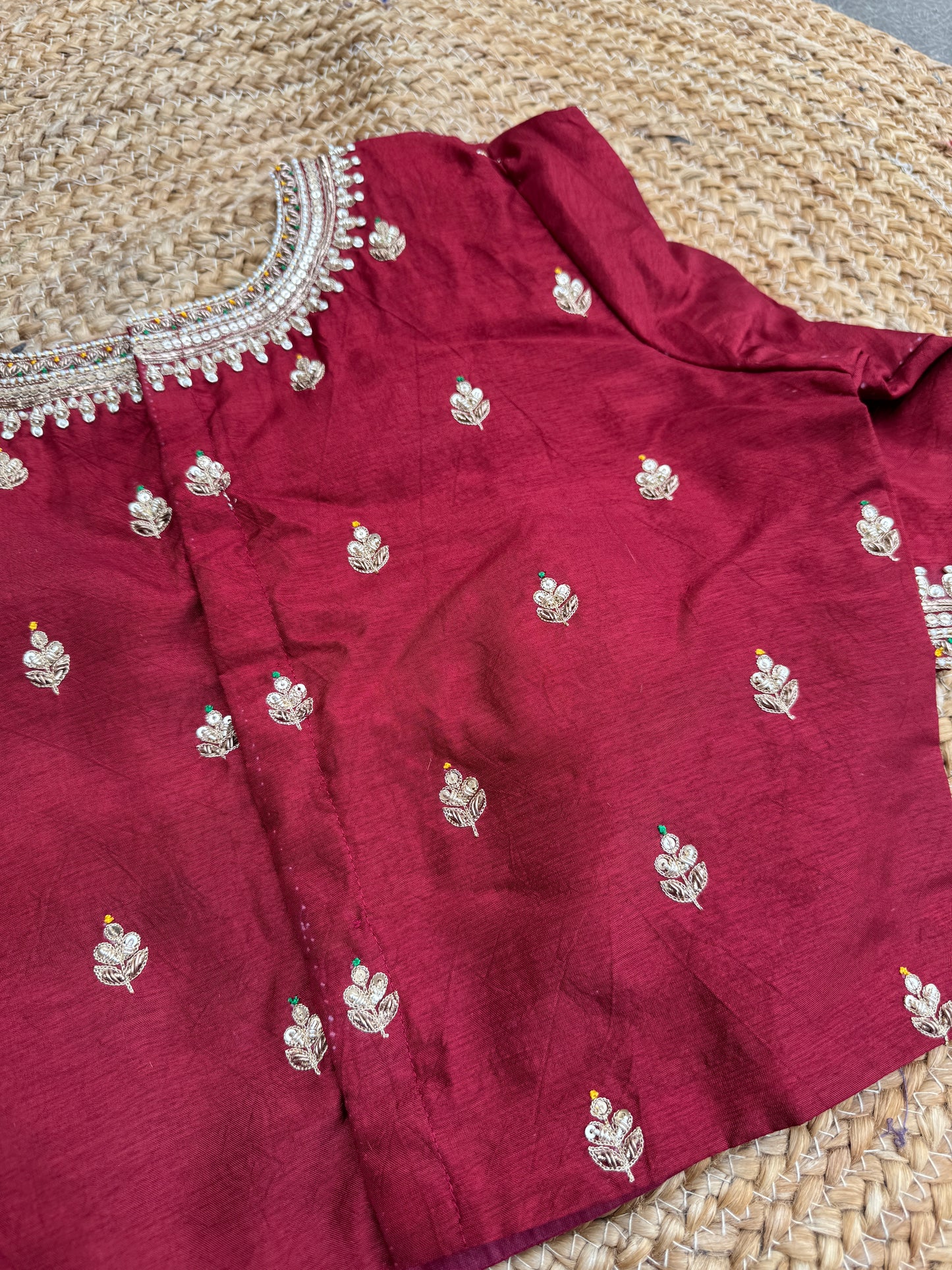 MAROON SILK HANDWORK BLOUSE