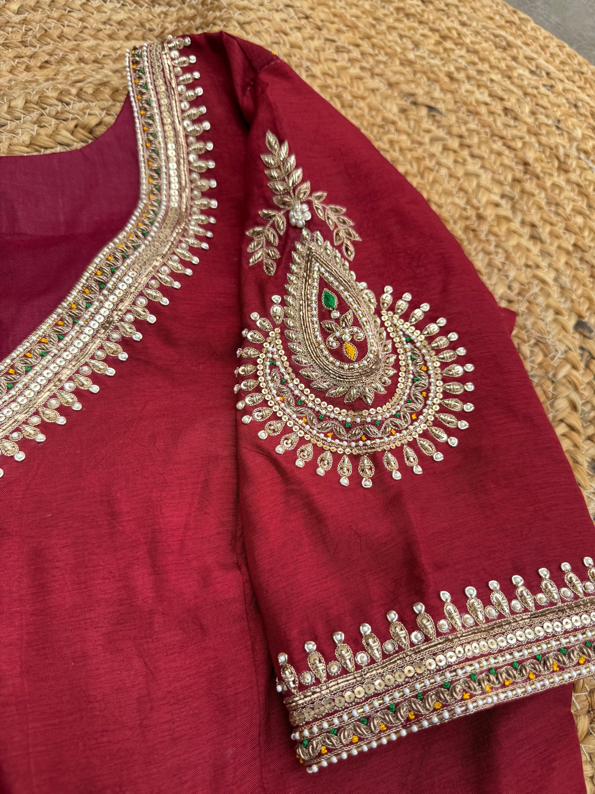 MAROON SILK HANDWORK BLOUSE HANDMADEAHOLIC BY MISHKA
