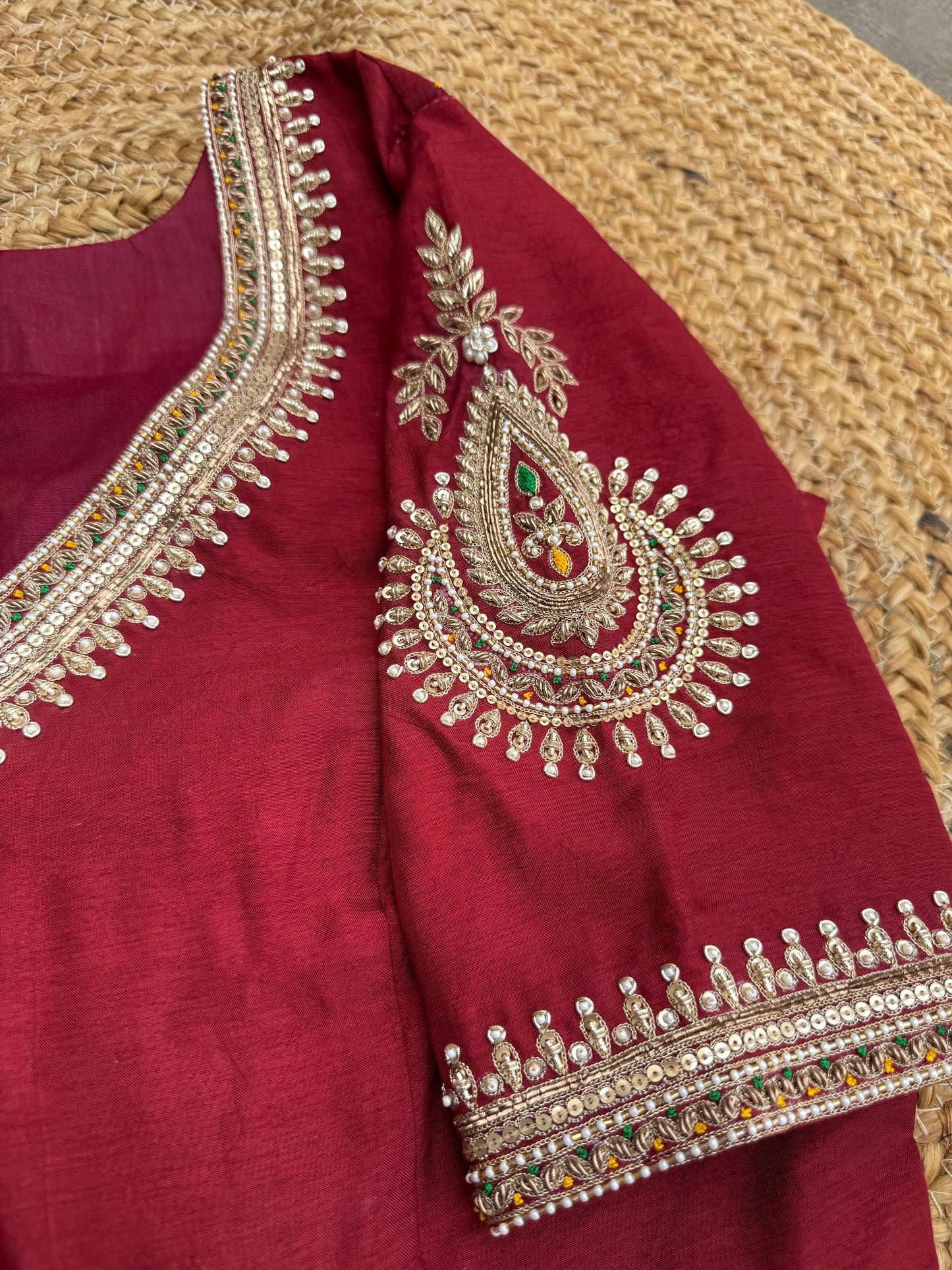 MAROON SILK HANDWORK BLOUSE