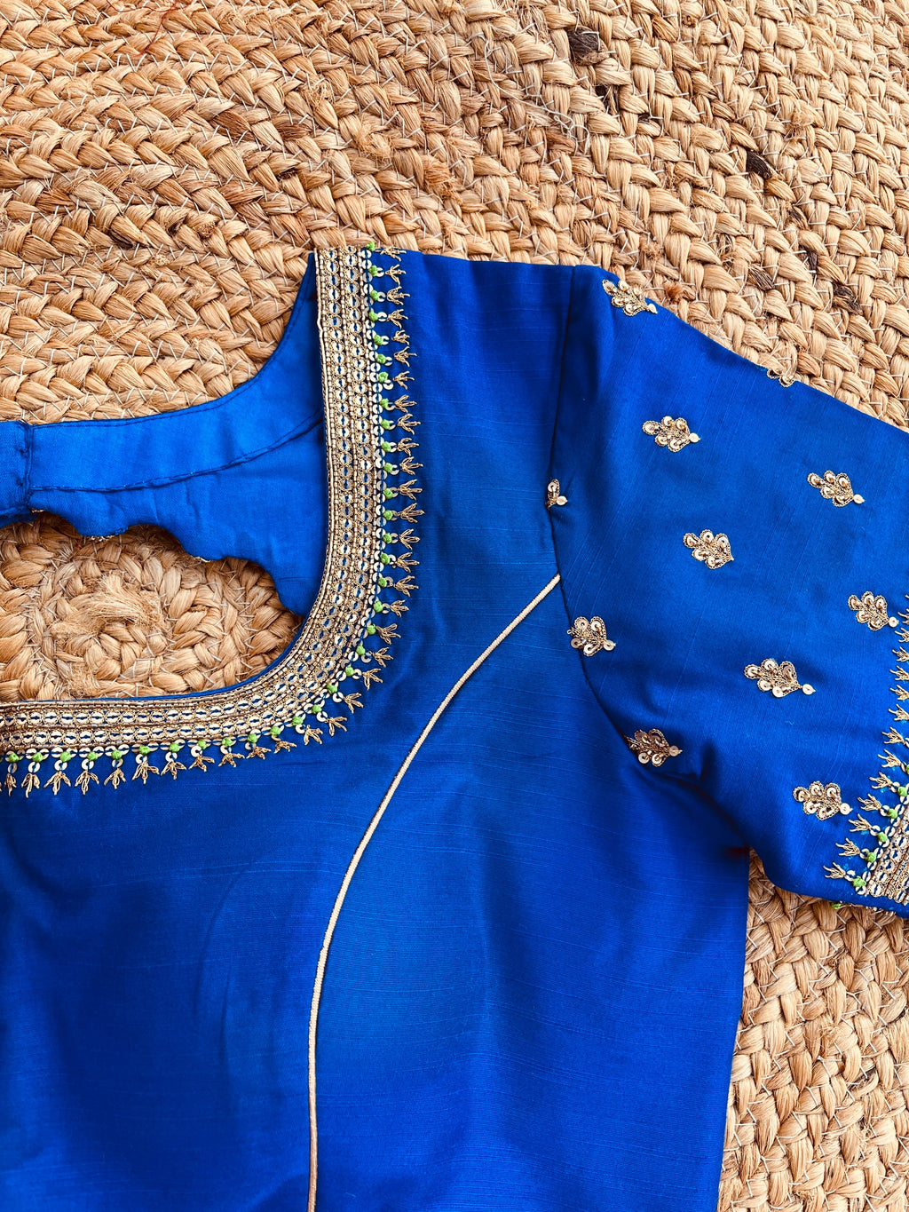 ROYAL BLUE HANDWORK ROUND NECK BLOUSE HANDMADEAHOLIC BY MISHKA