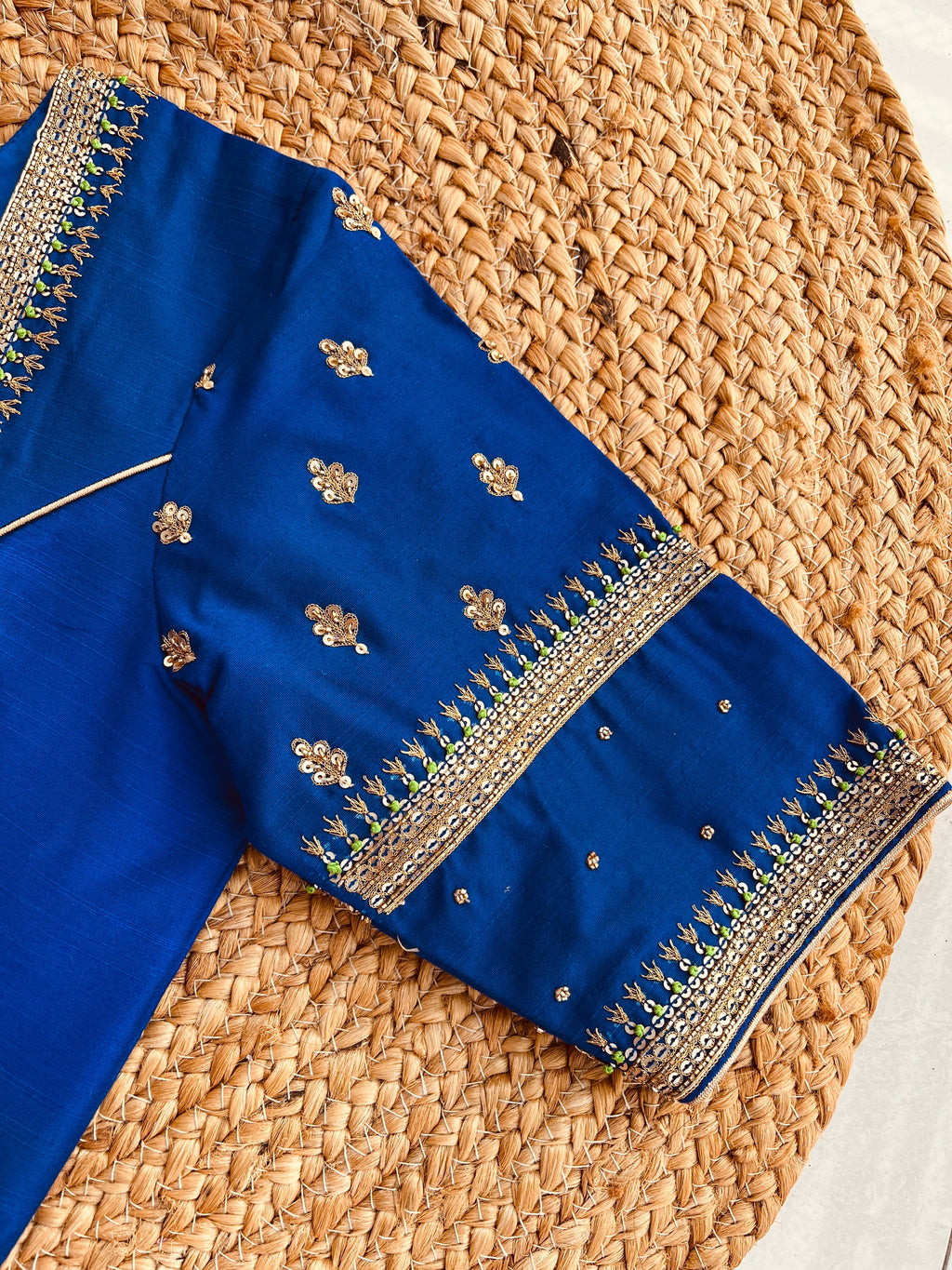 ROYAL BLUE HANDWORK ROUND NECK BLOUSE HANDMADEAHOLIC BY MISHKA