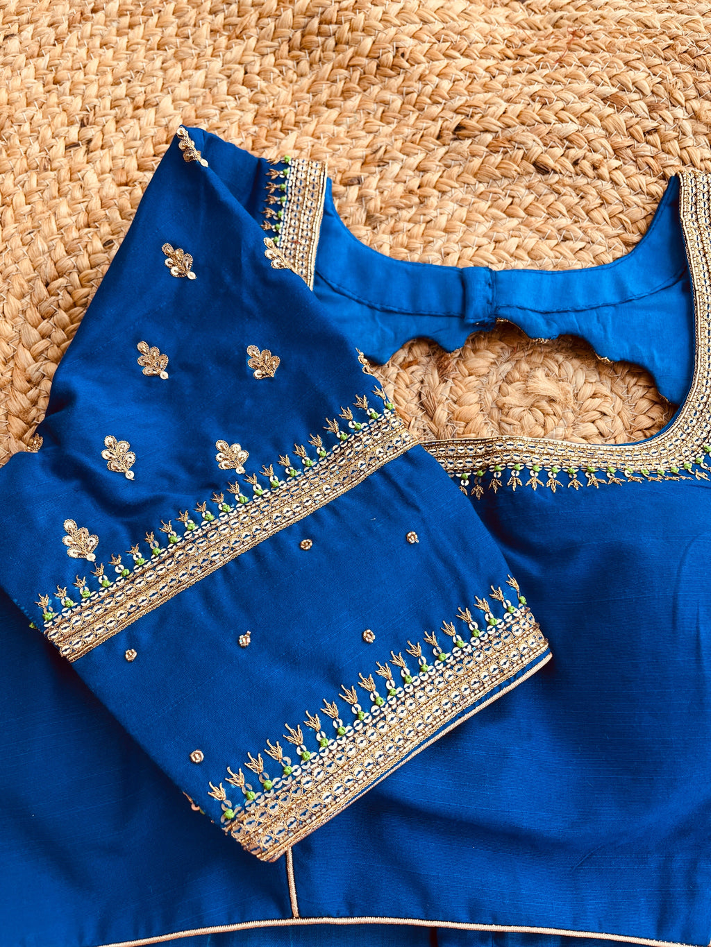 ROYAL BLUE HANDWORK ROUND NECK BLOUSE HANDMADEAHOLIC BY MISHKA