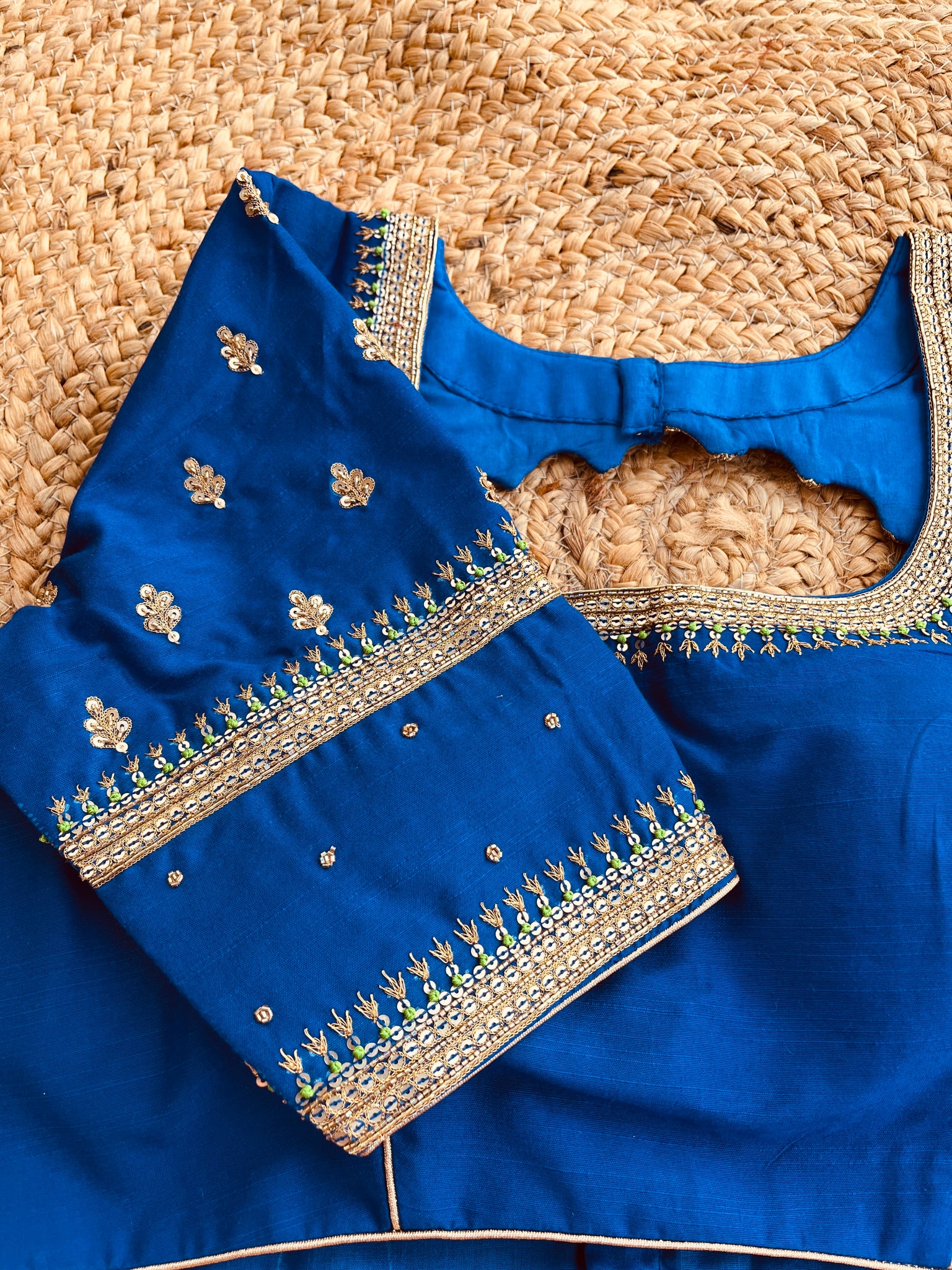 ROYAL BLUE HANDWORK ROUND NECK BLOUSE