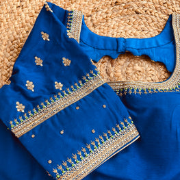 ROYAL BLUE HANDWORK ROUND NECK BLOUSE