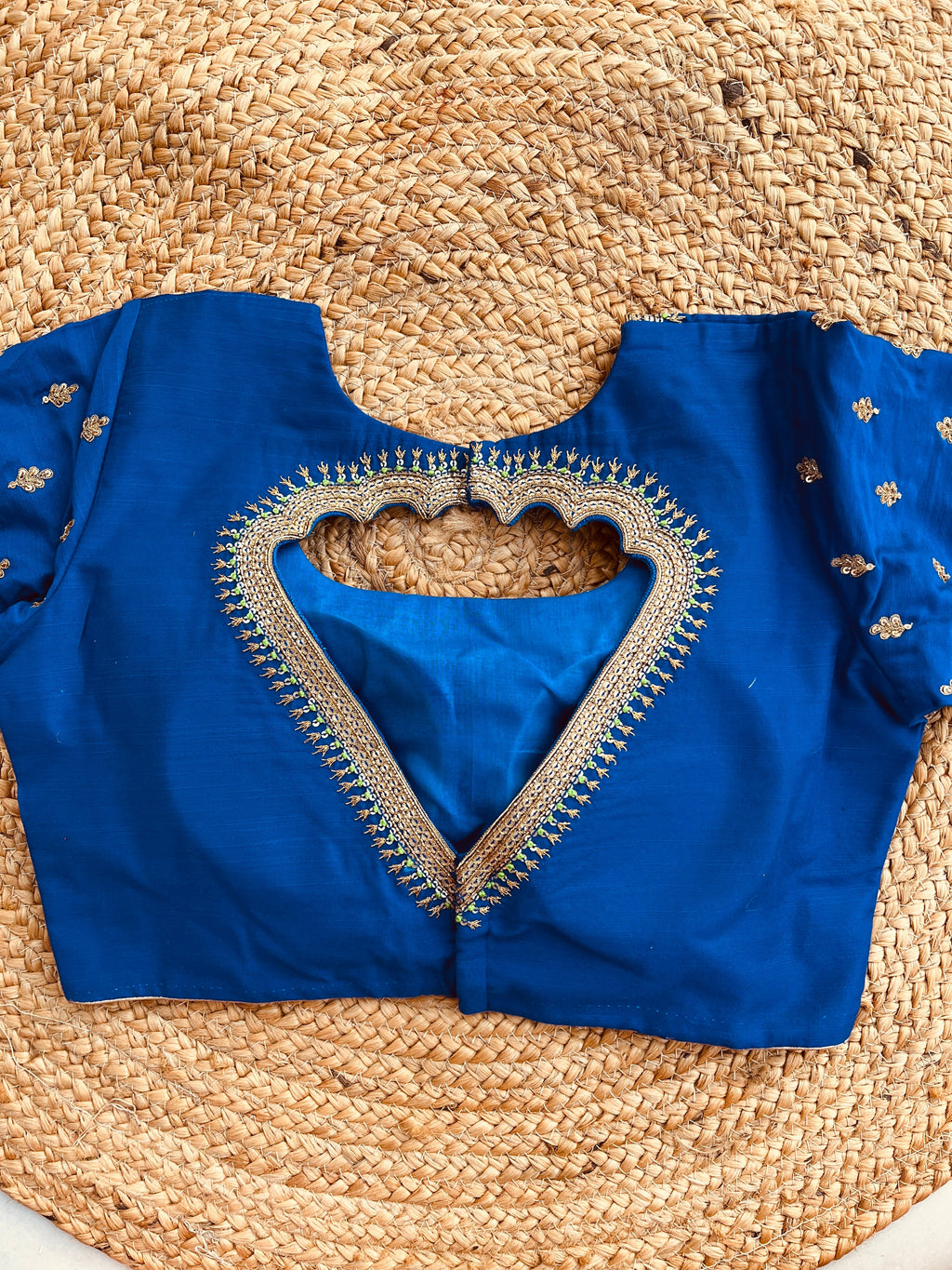 ROYAL BLUE HANDWORK ROUND NECK BLOUSE HANDMADEAHOLIC BY MISHKA