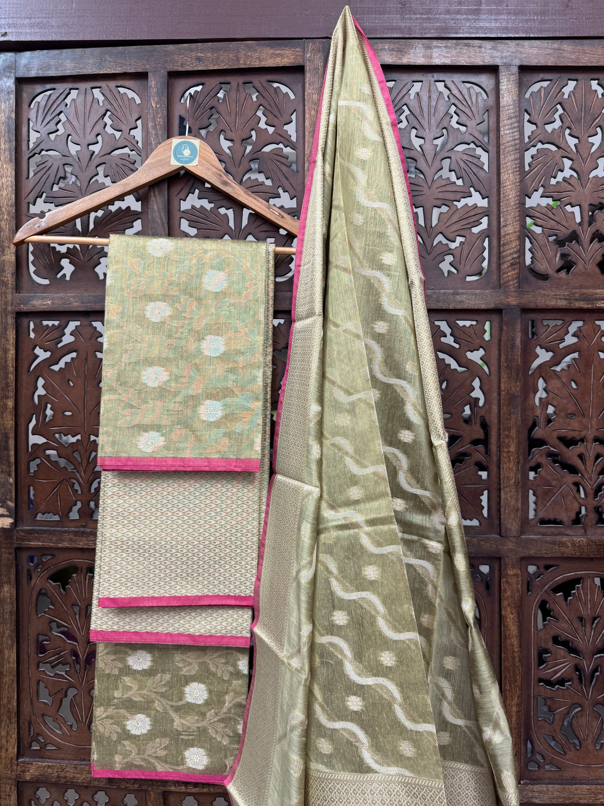 LIGHT OLIVE MUNGA SILK SUIT HANDMADEAHOLIC BY MISHKA