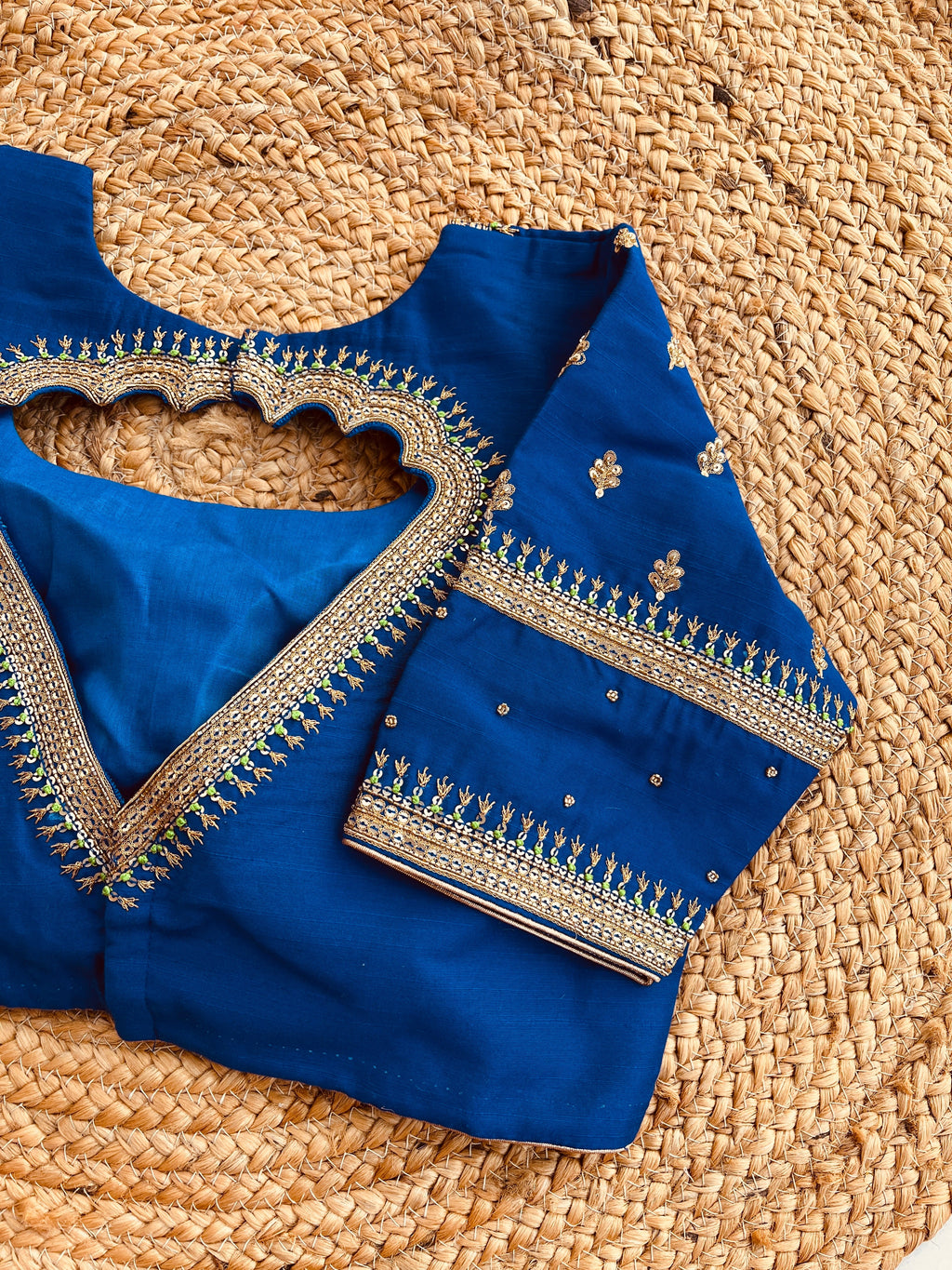 ROYAL BLUE HANDWORK ROUND NECK BLOUSE HANDMADEAHOLIC BY MISHKA