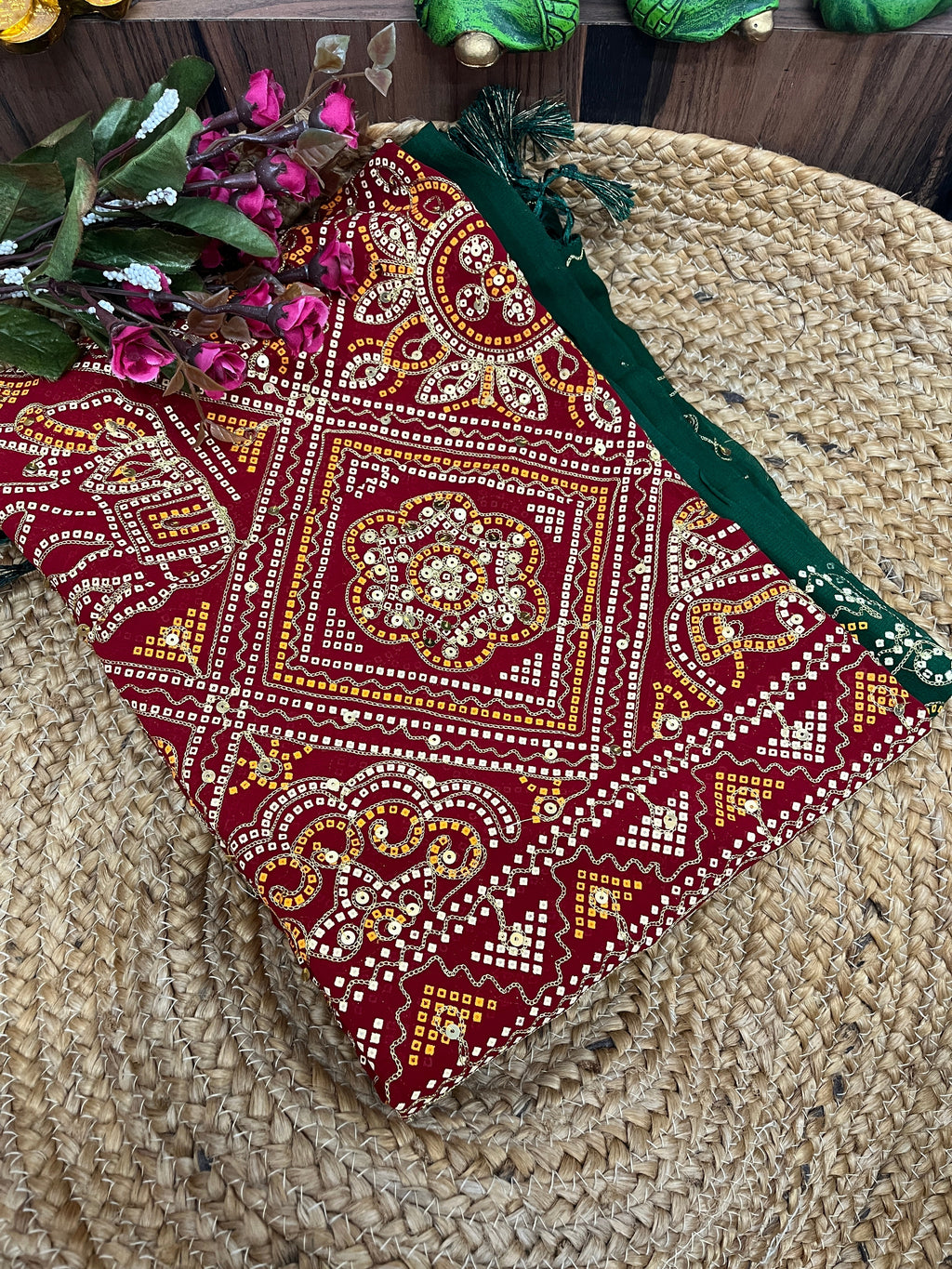 RED GREEN VINTAGE WORK DUPATTA HANDMADEAHOLIC BY MISHKA