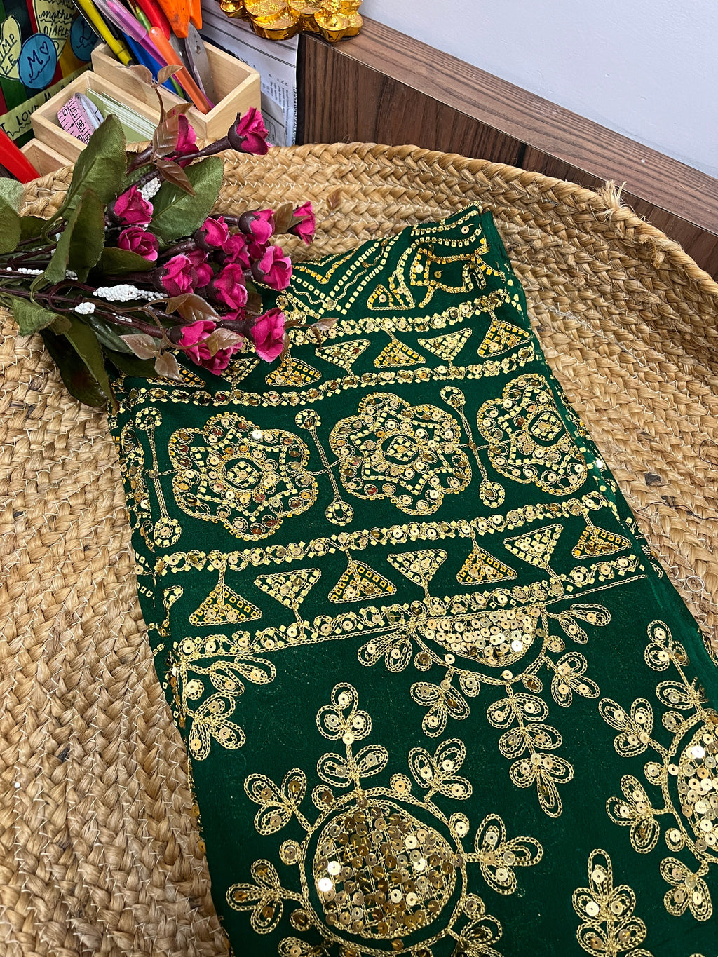 GREEN VINTAGE WORK DUPATTA HANDMADEAHOLIC BY MISHKA