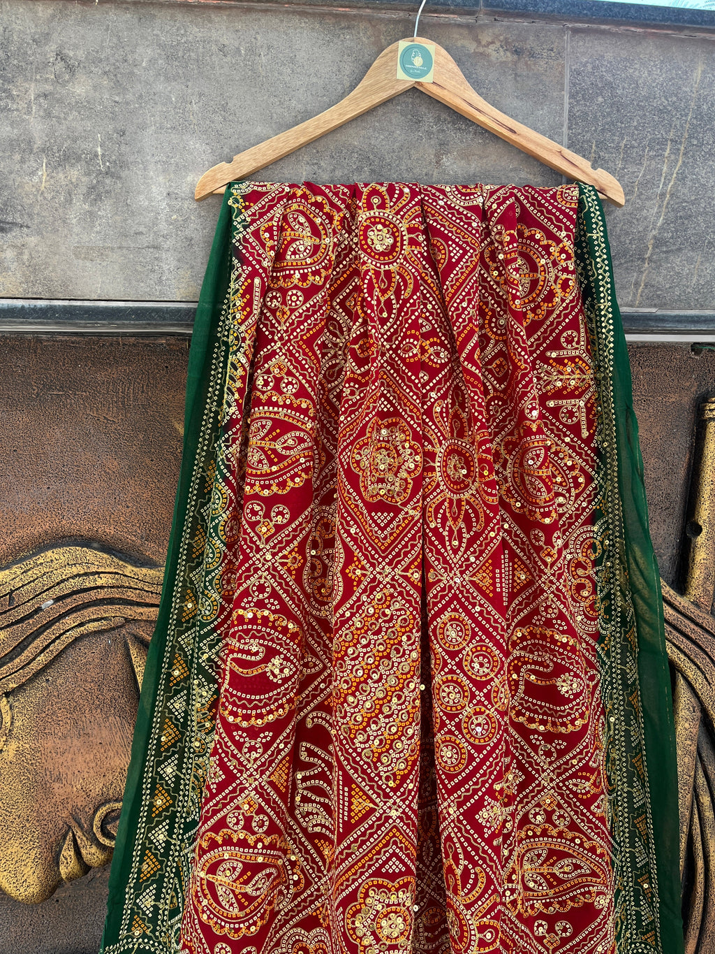 RED GREEN VINTAGE WORK DUPATTA HANDMADEAHOLIC BY MISHKA