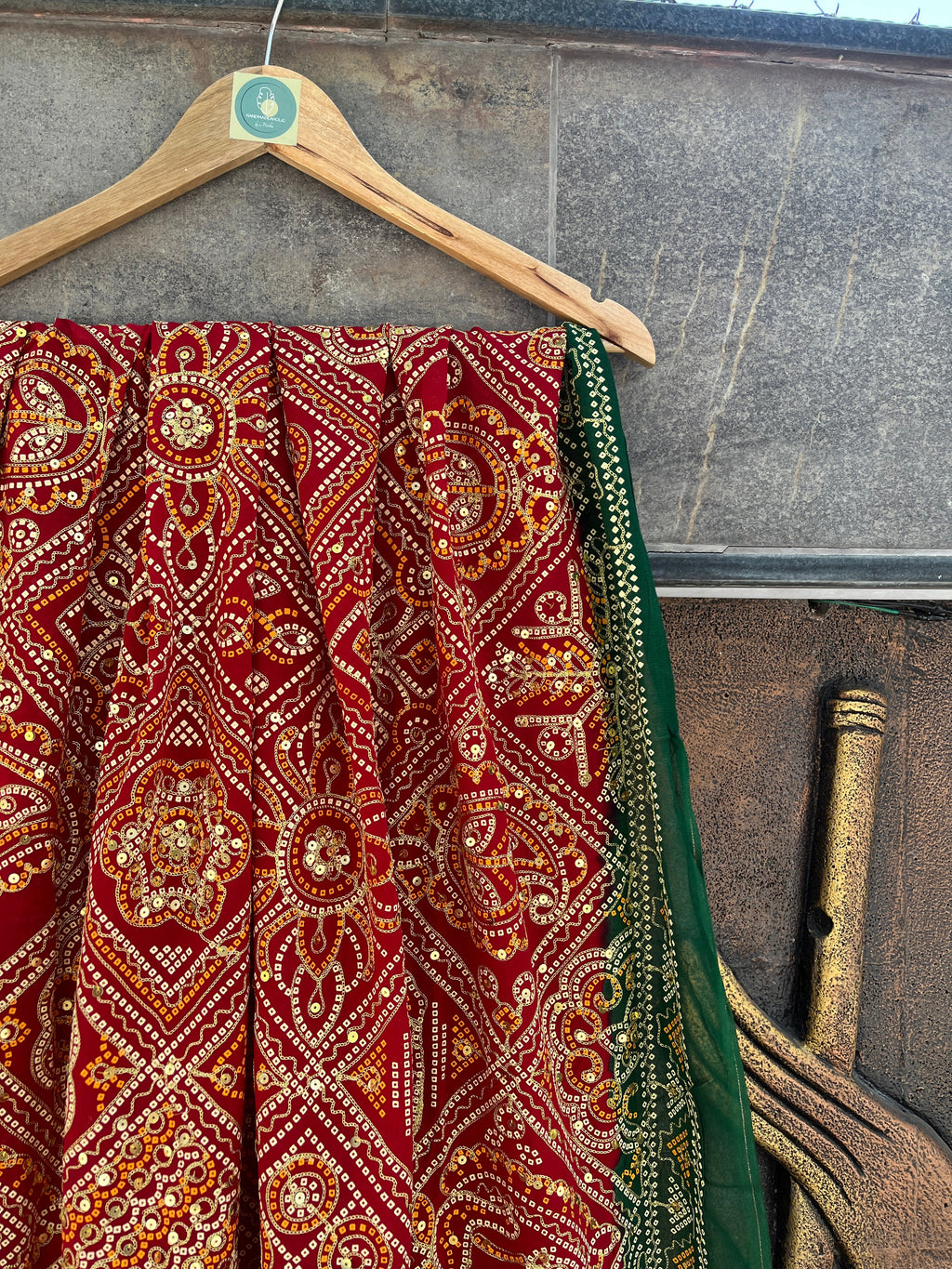 RED GREEN VINTAGE WORK DUPATTA HANDMADEAHOLIC BY MISHKA