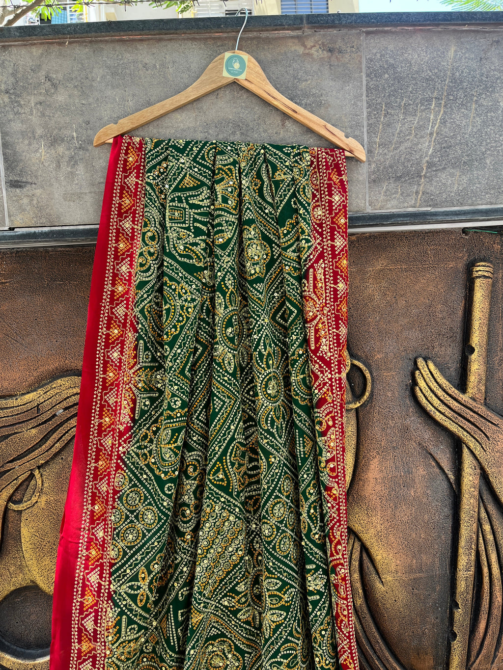 GREEN RED VINTAGE WORK DUPATTA HANDMADEAHOLIC BY MISHKA