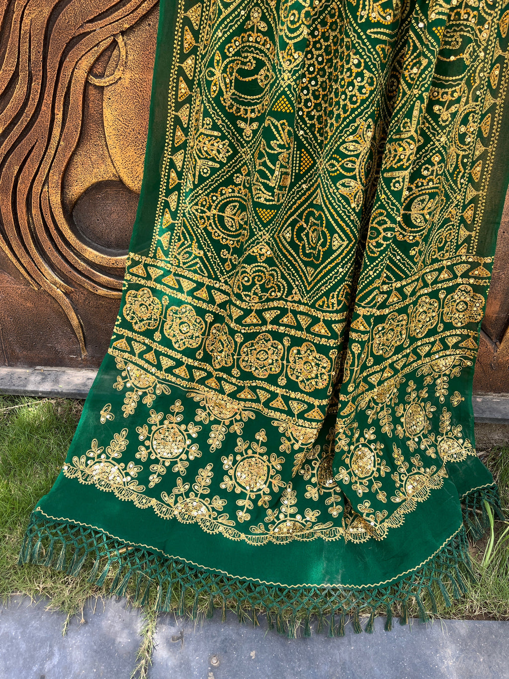 GREEN VINTAGE WORK DUPATTA HANDMADEAHOLIC BY MISHKA