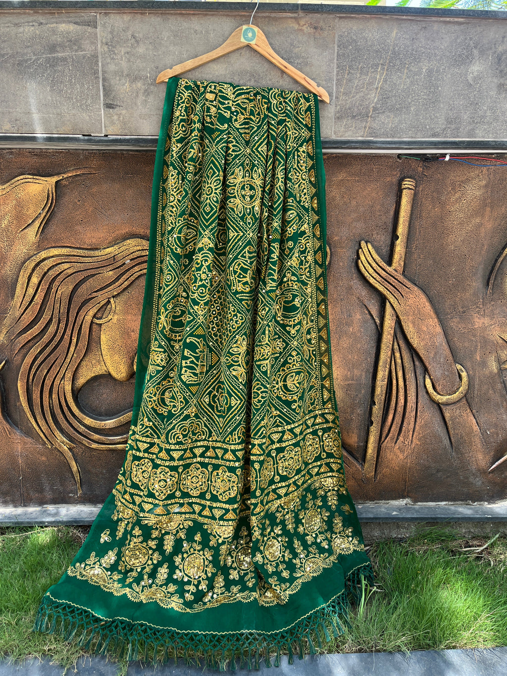 GREEN VINTAGE WORK DUPATTA HANDMADEAHOLIC BY MISHKA