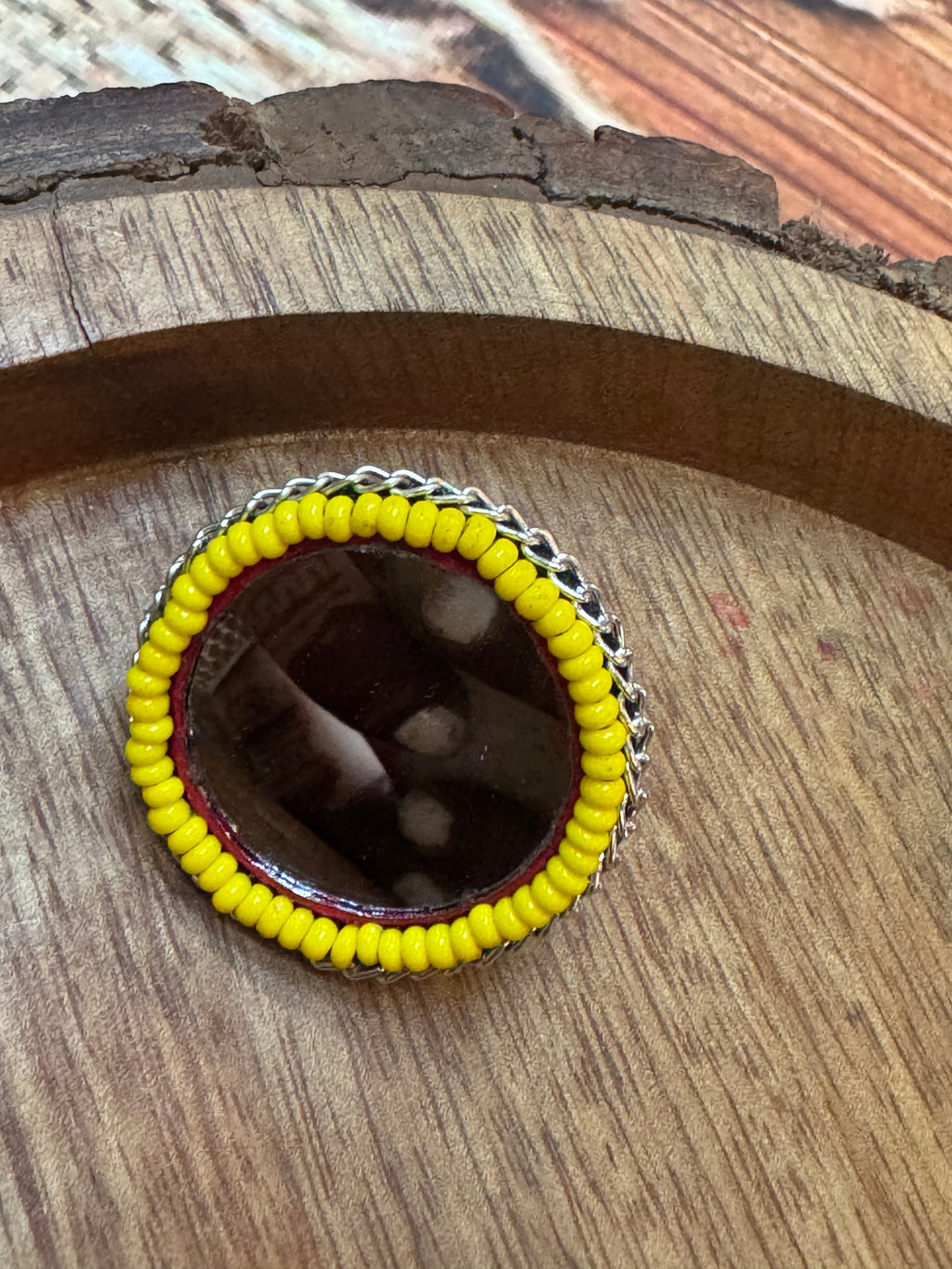 YELLOW BEADS RING HANDMADEAHOLIC BY MISHKA