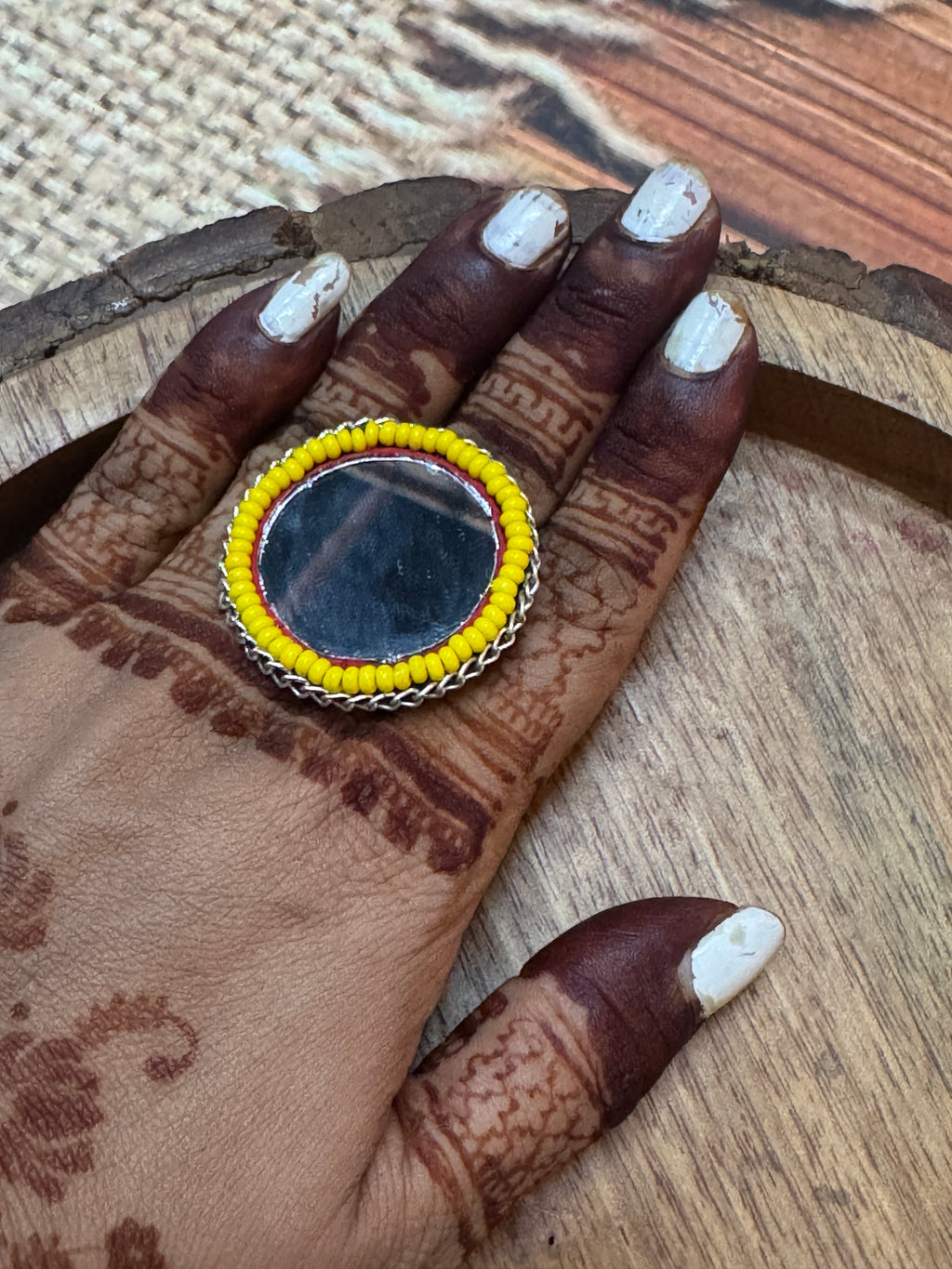 YELLOW BEADS RING HANDMADEAHOLIC BY MISHKA