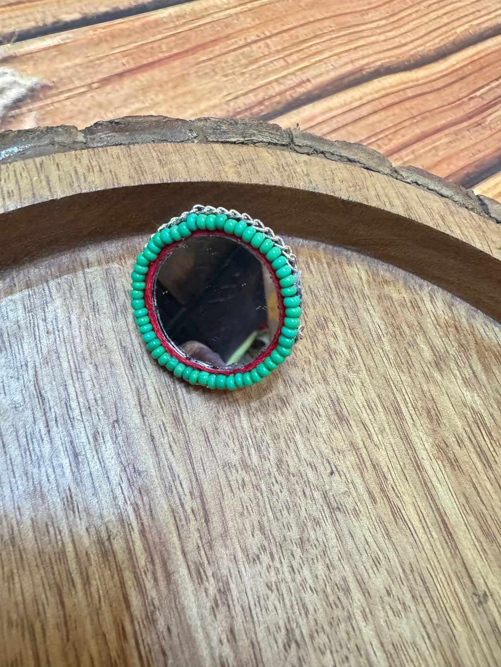 GREEN BEADS RING HANDMADEAHOLIC BY MISHKA
