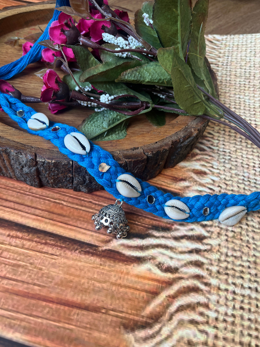 LIGHT BLUE COWRIE AND MIRROR CHOTLA CHOKAR HANDMADEAHOLIC BY MISHKA