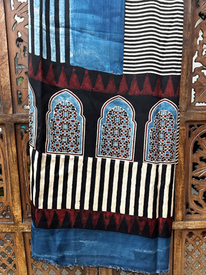 Midnight Indigo Jharokha Hand-Block Ajrakh Modal Silk Unstitched Suit