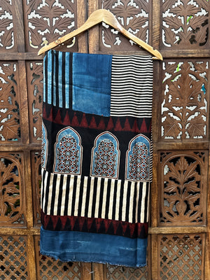 Midnight Indigo Jharokha Hand-Block Ajrakh Modal Silk Unstitched Suit