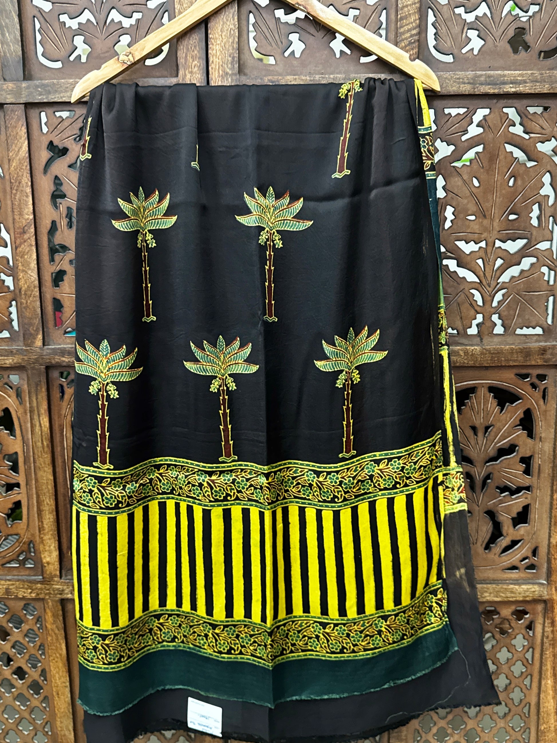 Exotic Midnight Palms: Hand-Block Ajrakh Modal Silk Unstitched Suit