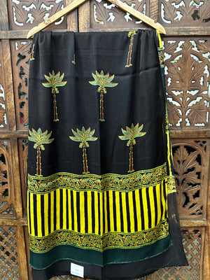 Exotic Midnight Palms: Hand-Block Ajrakh Modal Silk Unstitched Suit