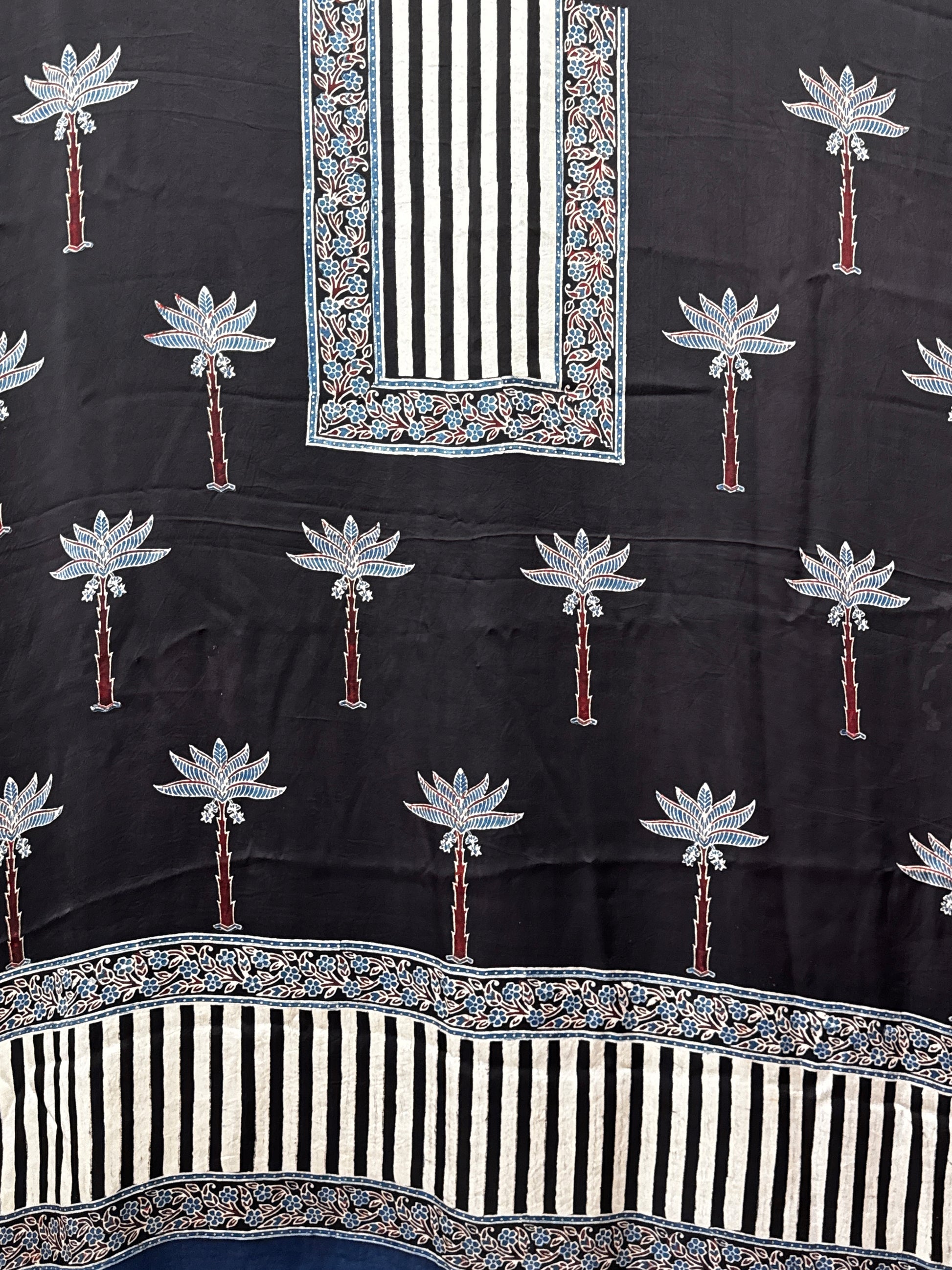 Midnight Oasis Ajrakh Hand-Block Printed Modal Silk Suit – Deep Black & Indigo